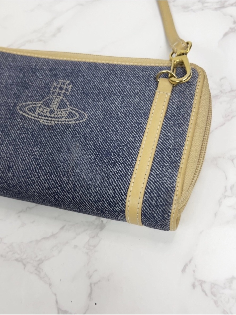 Vivienne Westwood Blue Denim Wallet on a Strap with Tan Trim - EUC - Picture 3 of 10